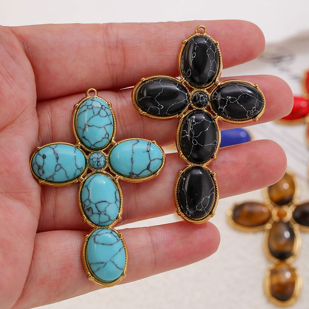 Vintage Fashion Jewelry - ステンレス製チャーム ヴィンテージ風大型クロスペンダントチャーム ジュエリーコネクター イヤリング製作用品 DIYジュエリーパーツ