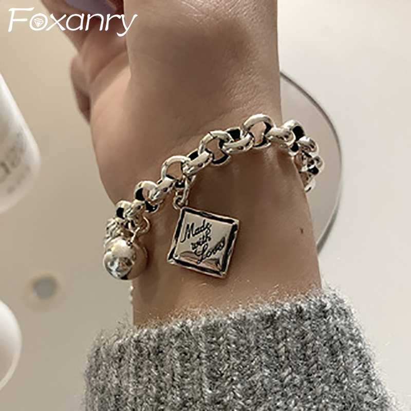 Vintage Fashion Labels - FOXANRY 英字タグパンク Brcacelet 女性のカップルのためのファッションヴィンテージ手作りボールペンダントパーティージュエリーギフト
