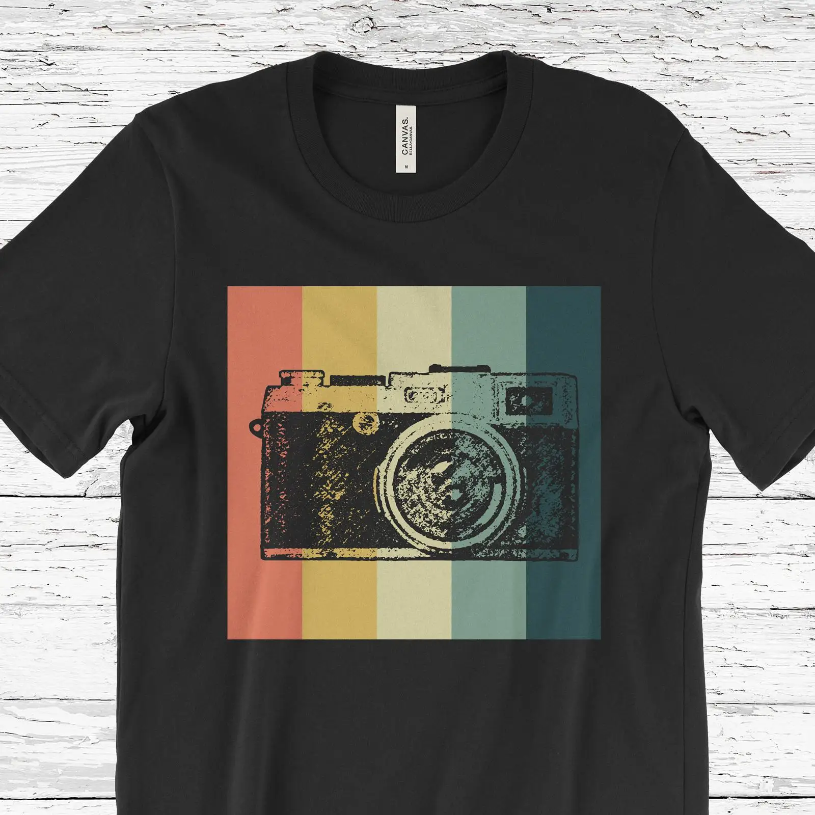 Vintage Fashion Photographers - ヴィンテージストライプカメラTシャツ写真家写真撮影カジュアル恋人向けヴィンテージウォッシュドファッションオム少し快適な着心地