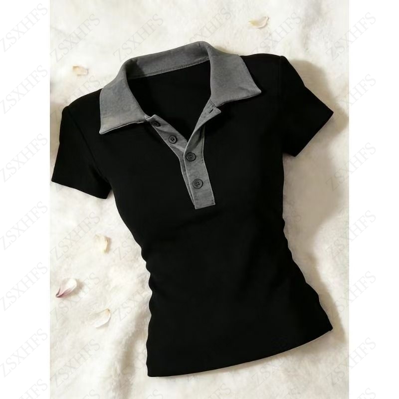 Vintage Fashion Subculture - サブカルチャー・コリア・エステティックTシャツ レディース服 ヴィンテージ90年代 原宿 ポロカラー 半袖