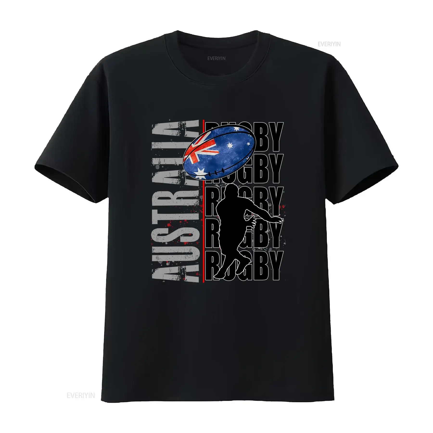 Vintage Fashion Australia - クールなストリートウェアオーストラリアラグビーオーストラリア国旗ボールプレーヤーシルエットプリントカジュアルTシャツヴィンテージウォッシュドファッション快適