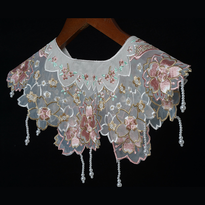 Vintage Fashion Photographers - 女性のフラワーラップ刺繍メッシュ偽の首輪写真ヴィンテージパフォーマンスヴィンテージ取り外し可能な首輪