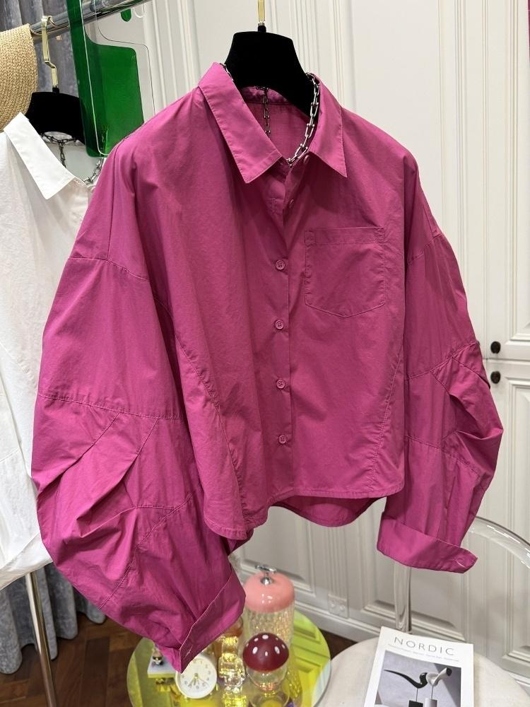 Vintage Fashion In Japan - シングルブレスト女性用シャツ、無地パフスリーブ、日本風サマールーズブラウス、プリーツ入りインス、ヴィンテージファッションブラウス