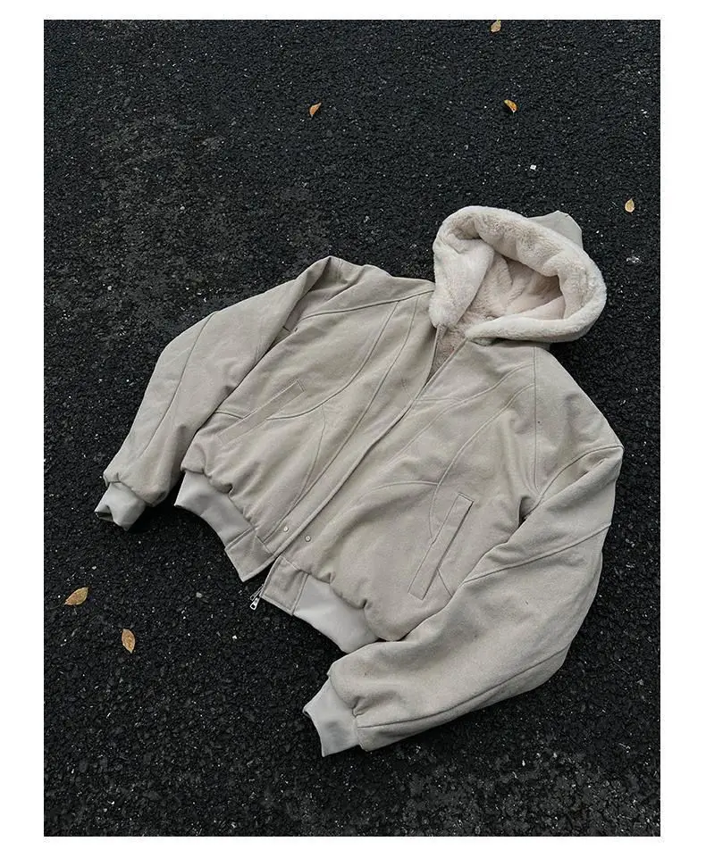 Vintage Fashion Subculture - アメリカの2000年代ヴィンテージサブカルチャー、カーキウールライナー付きプラッシュウォームポケットフーディージャケット、男女兼用レトロファッションキルティングコート