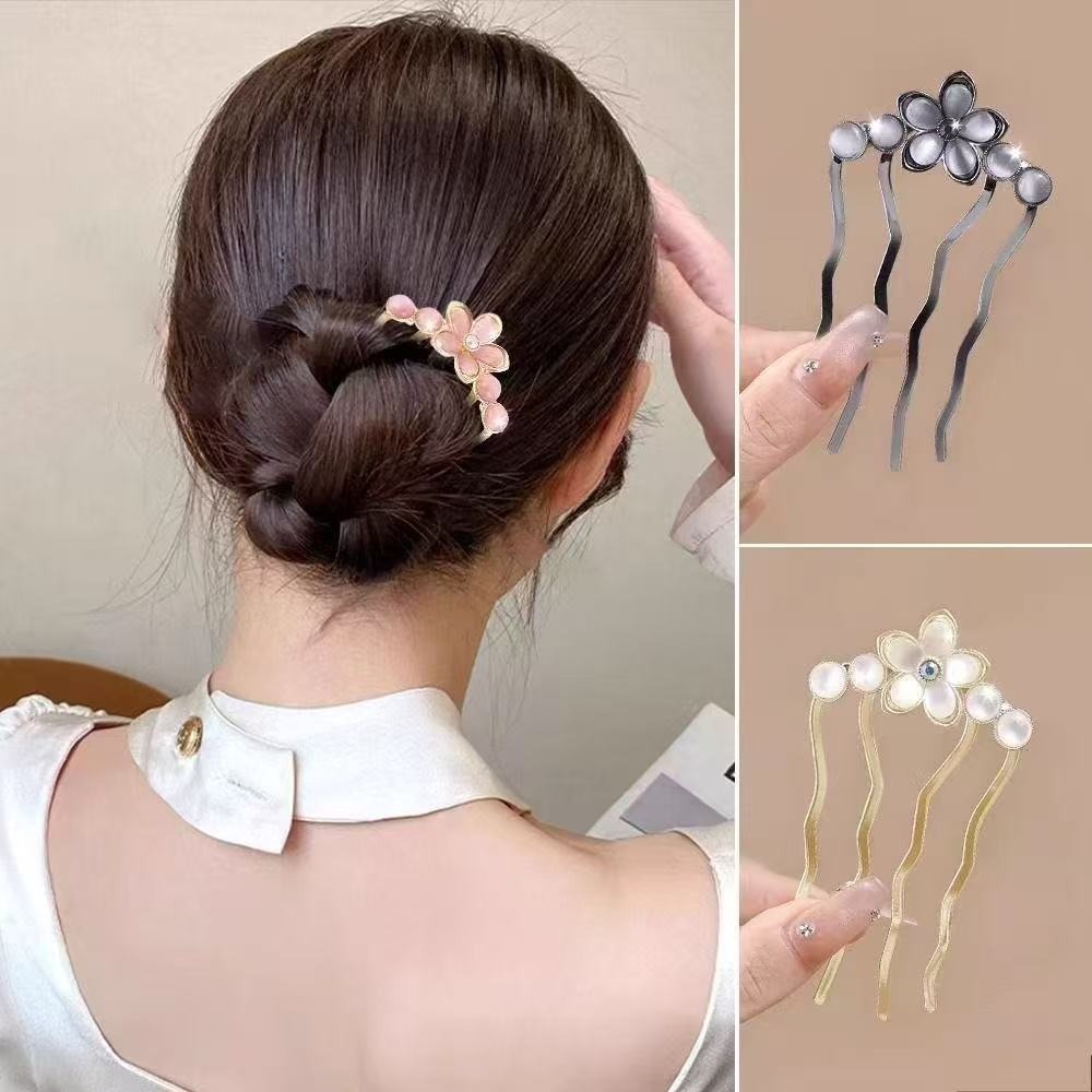 Vintage Fashion Ads - 1/3 個のエレガントな花柄メタルパールジェムアクセントヴィンテージ風ヘアスティック繊細なタッチを加えるのに最適、プリンセススタイルに見えます