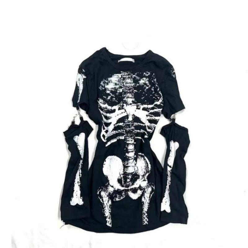ゴシックスケルトングラフィック Tシャツ 取り外し可能な袖付 - Vintage Fashion Subculture のレビューと価格