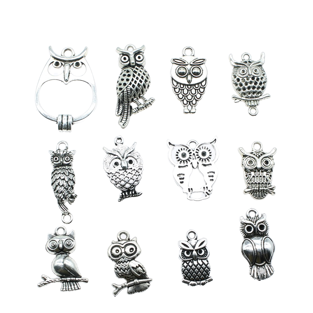 10 個チャームフクロウアンティークシルバーカラーかわいいフ - Vintage Fashion Jewelry のレビューと価格