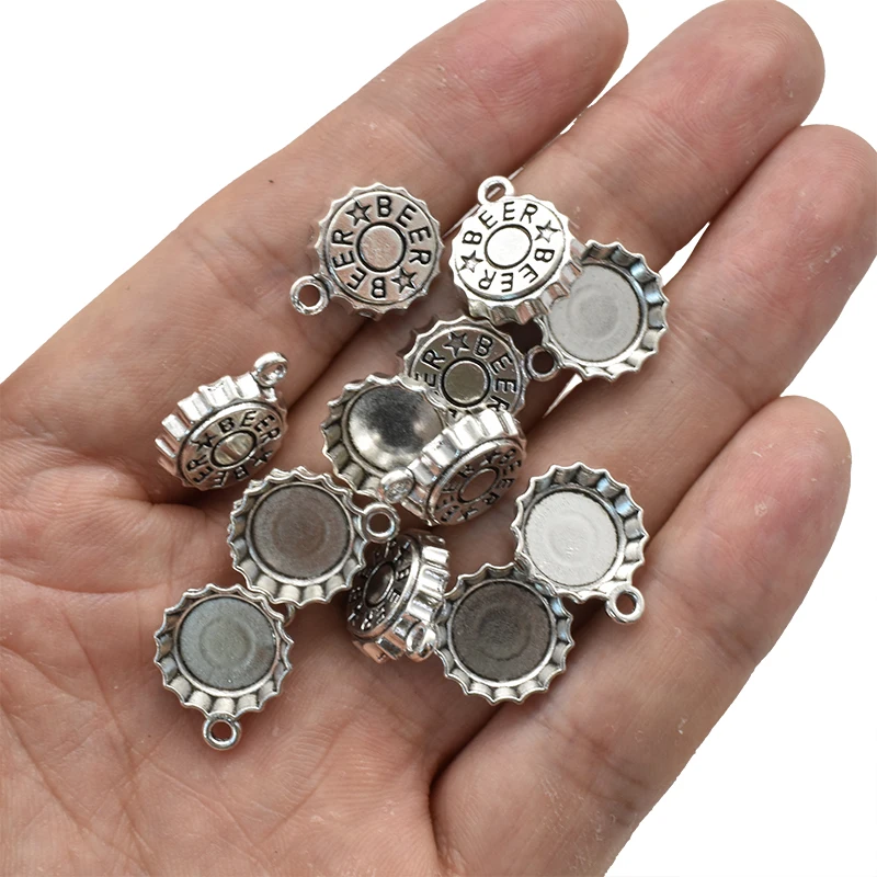 アンティークシルバーメッキビールキャップチャーム、DIYイヤ - Vintage Fashion Jewelry のレビューと価格