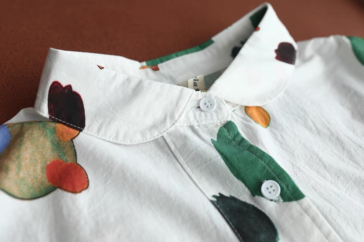 女性抽象水彩プリント特大シャツ原宿ファッションピーターパン襟 - Vintage Fashion In Japan のレビューと価格