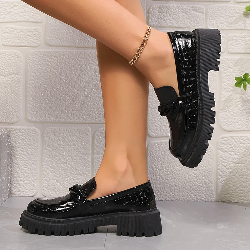 プラットフォームチャンキースクエアヒールローファー女性ヴィン - Vintage Fashion Ladies のレビューと価格