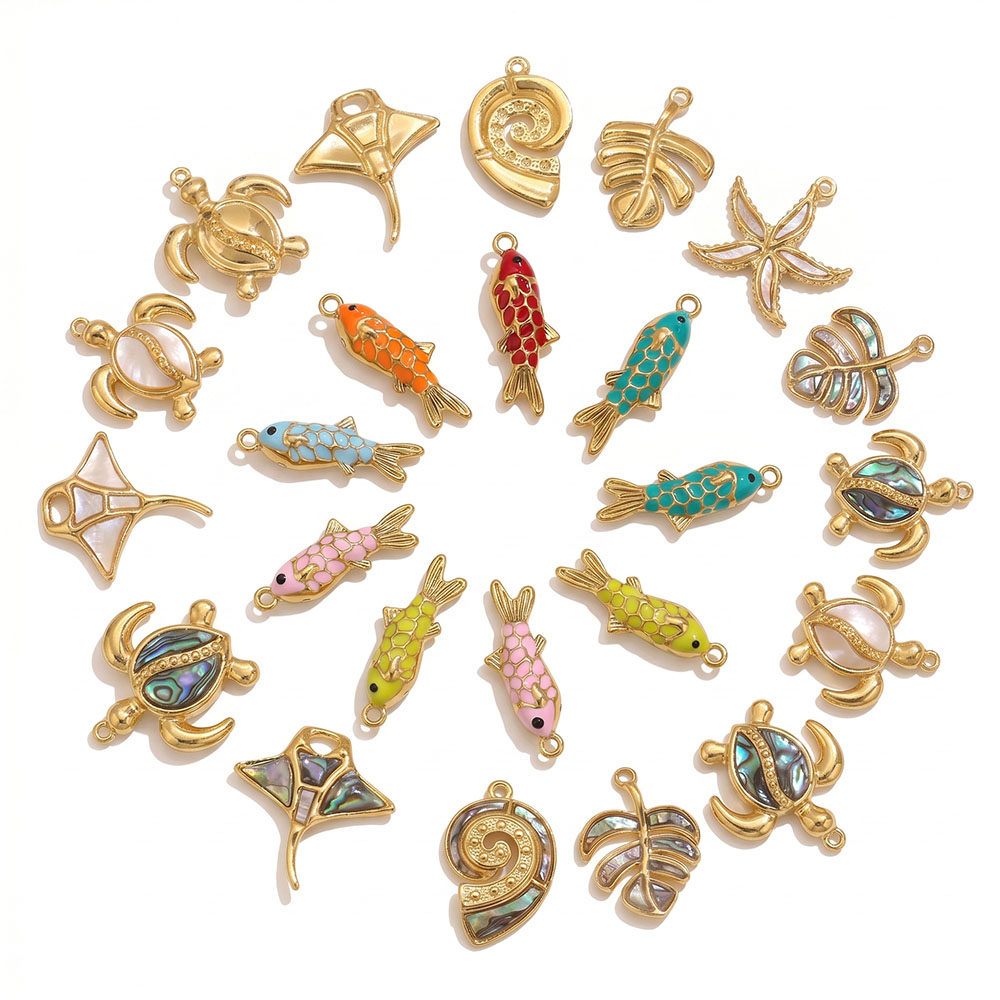 2 個エナメル海洋動物チャームカメ魚ヒトデレイペンダント D - Vintage Fashion Finds のレビューと価格