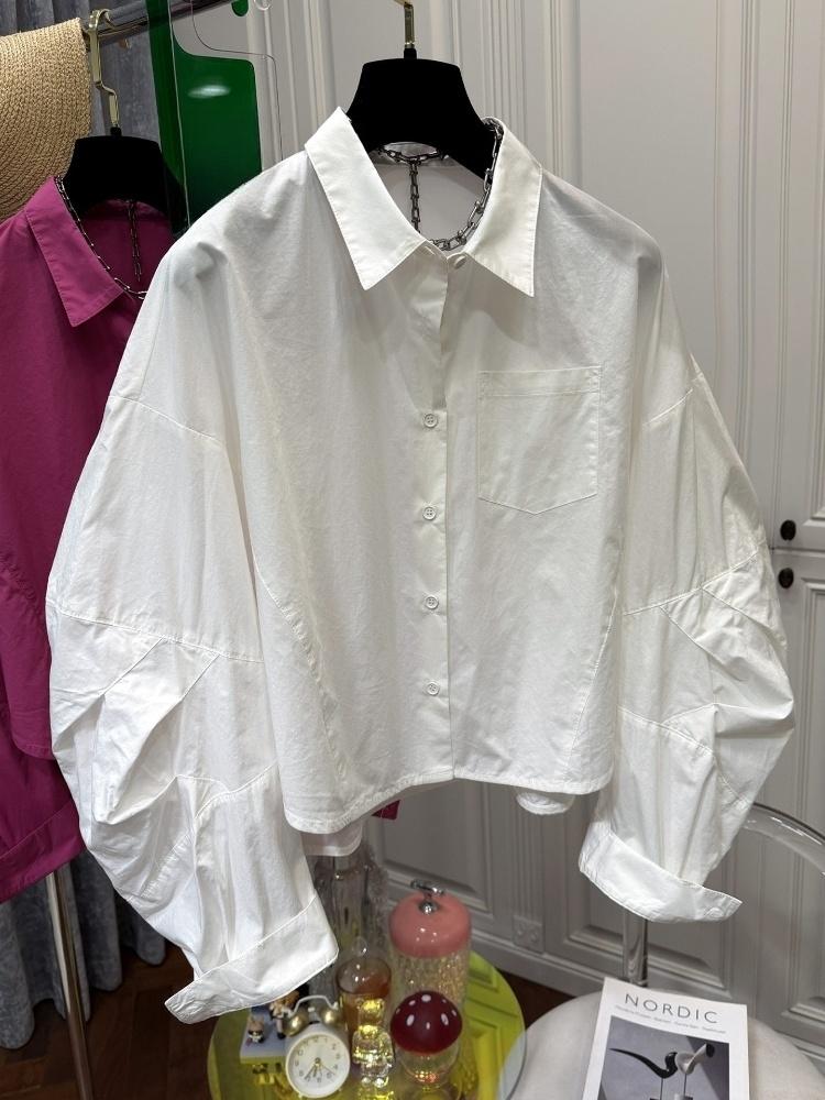 シングルブレスト女性用シャツ、無地パフスリーブ、日本風サマー - Vintage Fashion In Japan のレビューと価格