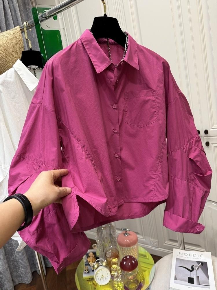 シングルブレスト女性用シャツ、無地パフスリーブ、日本風サマー - Vintage Fashion In Japan のレビューと価格