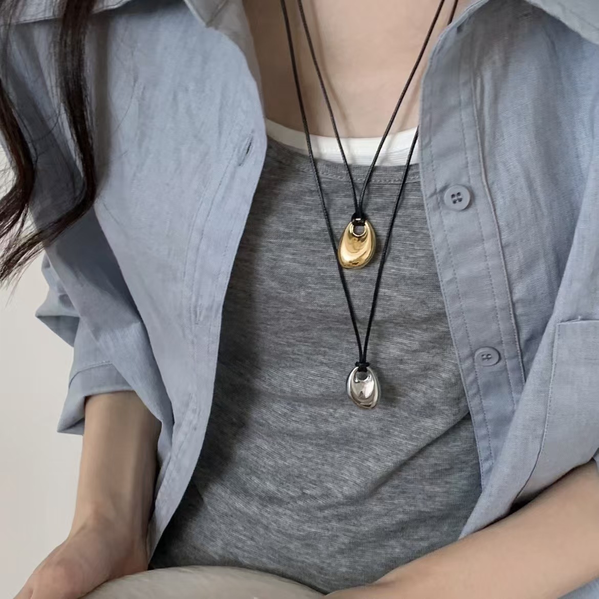 韓国黒皮ロープシルバーカラービーンペンダントネックレス女性男 - Vintage Fashion Trends 2026 のレビューと価格