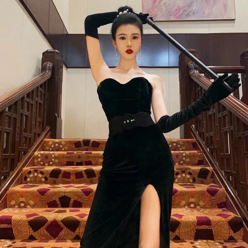 女性のエレガントなヴィンテージロングベルベットグローブ女性春 - Vintage Fashion Photographers のレビューと価格
