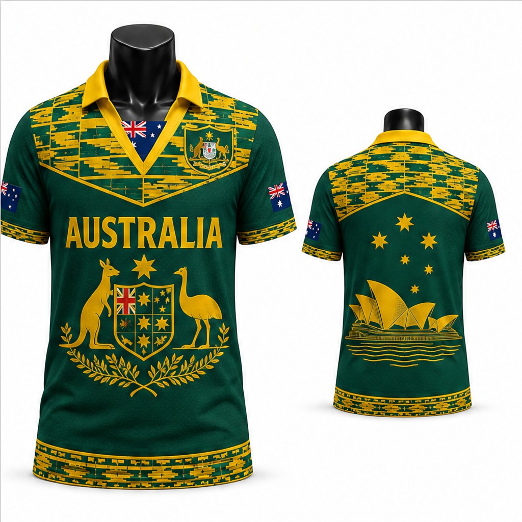 メンズオーストラリア装飾カンガルーエミュクレストセミポロVネ - Vintage Fashion Australia のレビューと価格