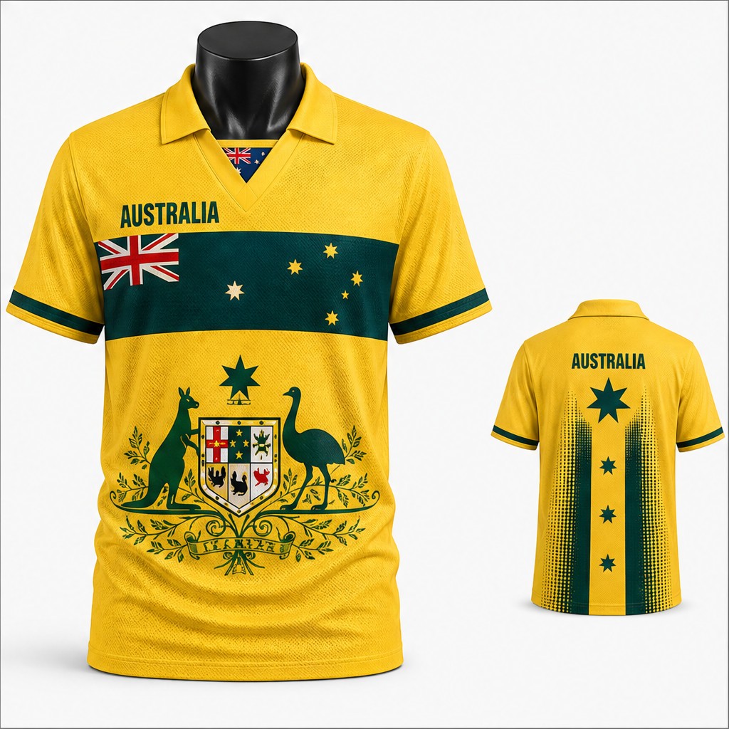 メンズオーストラリア装飾カンガルーエミュクレストセミポロVネ - Vintage Fashion Australia のレビューと価格